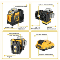 Niveau laser industriel autonivelant DW089LG, 12 lignes 3D à 360 degrés, vertical, batterie lithium 12V, laser vert horizontal, intérieur/extérieur