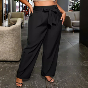 Pantalones de vestir de verano para mujer, estilo europeo-americano, nuevos, casuales para el trabajo, de pierna ancha, talla grande, con cremallera y lazo plano. - Product Image 6