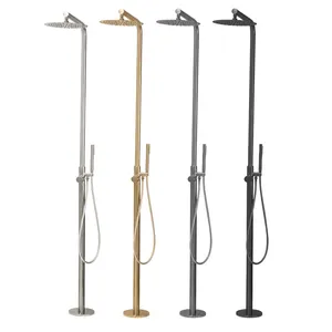 316 Stainless Steel Free-standing Shower Dual Handle Shower Column Swimming Pool Outdoor Shower Set Faucet