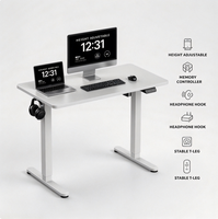 Bureau d'ordinateur blanc avec crochet pour casque et gestion des câbles, structure en acier robuste pour bureau à domicile, étude, PC, ordinateur portable