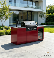 Îlot de cuisine extérieur tout-en-un en stock, avec barbecue double combustible, évier en acier inoxydable 304 et éclairage LED pour terrasse