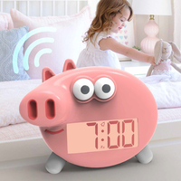 Jam Alarm hewan kartun Backlit anak-anak, Jam Alarm Digital Mode merah muda kreatif latihan tidur