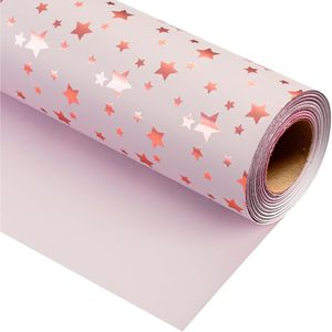 Pink Star Gift <b>Wrap</b> <b>Paper</b> 17 In X 32.8 Ft Reversible For Birthday Valentine Mothers Day Craft Use - Product Image 1