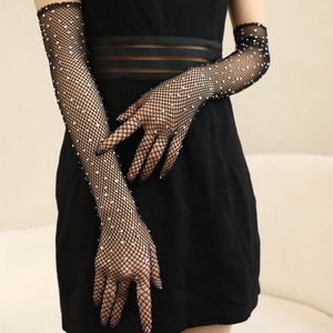 Gants résille sexy dentelle transparente <span class=keywords><strong>noir</strong></span> élastique mariée à manches longues maille strass diamant <span class=keywords><strong>gant</strong></span> - Product Image 3