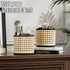 Vintage Style Desktop Cosmetic Storage Cylinder With Rotating Compartments For Makeup Brushes Lipstick Cases - Product Image 3