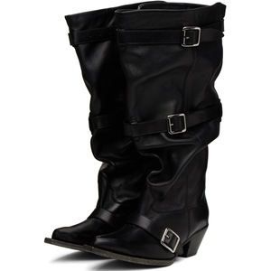 Nouvelles bottes d'équitation pour femmes à bout pointu, confortables, à talon épais, hauteur genou, avec passants de ceinture, pour mollets larges, collection Printemps, style mode Europe-Amérique - Product Image 2