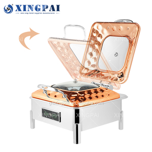 XINGPAI Restaurant & Hotel fornisce piatti in acciaio inossidabile set scaldabagno di lusso con coperchio in vetro - Product Image 3