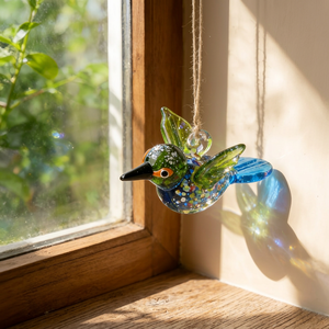 Ornement en verre soufflé artisanal en forme de colibri, figurine d'oiseau colorée en verre soufflé, décoration de table, décoration d'intérieur, design Art Déco, mariage - Product Image 4