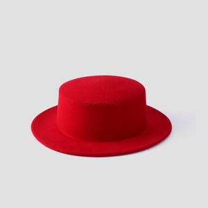 Solid Color Boater <b>Fedora</b> <b>Hat</b> Autumn Winter Woolen Bowler <b>Hat</b> Women <b>Men</b> Flat Top Elegant Lady - Product Image 2