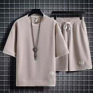 Conjunto de 2 Piezas para Hombre, Verano, Sólido, Transpirable, Informal, Camiseta y Pantalones Cortos, Talla Grande, Ropa Urbana Diaria - Product Image 3