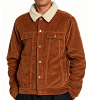Veste d'hiver pour homme en velours côtelé, doublée en sherpa, à boutons, coupe classique, unie, de haute qualité, design vintage, personnalisable OEM