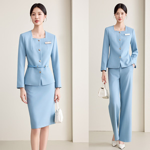 Women's Blue Suit Set Polyester Formal Work Uniform Full Sleeve Anti-Wrinkle Spring Autumn 2025 Style - Product Image 1