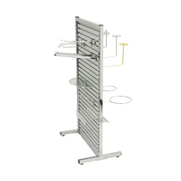 Présentoir Slatwall avec crochets pour chaussettes vêtements chapeau magasin affichage Double face panneau perforé support de sol avec plateau amovible