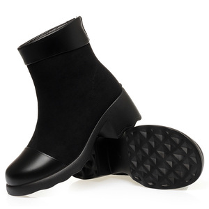 Botas de invierno 2025 de cuero de tacón alto de lujo para mujer, con punta cuadrada, diseño de empalme grueso y forro polar engrosado para exteriores - Product Image 5