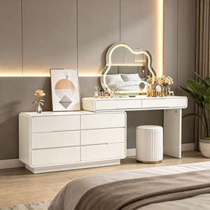 Tocador de Maquillaje Moderno de Lujo Francés en Madera Maciza Blanca con Espejo Iluminado y Cajones de Almacenamiento - Product Image 1