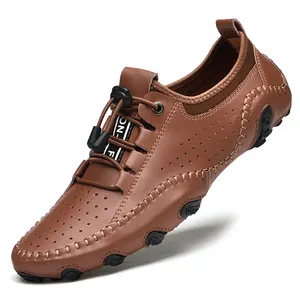 Sapatos casuais masculinos de couro legítimo, sapatos para caminhada, barco, formal, 2022