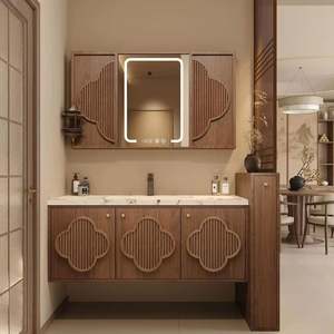 Bathroom Cabinet <b>Vanity</b> <b>with</b> <b>Mirror</b> & Basin PVC Luxury Double Sink Set, Washable Small Bathroom <b>Storage</b> for Home/Project Use - Product Image 2