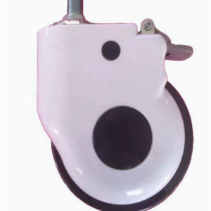 Roue médicale à roulement à billes avec frein, tige à vis, bande de roulement souple, en plastique gris, mécanisme de verrouillage - Product Image 1