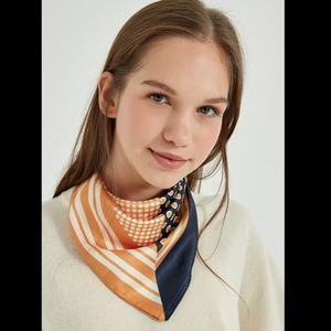 Modern Abstract Botanical Leaf Print Bandana Small Square Silk Feel Neck Scarf Fashion Polyester Satin Machine Hemmed - Product Image 1