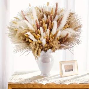 Fluffy Small White Natural Grey Pampas Grass Bouquet Dried Bunny Rabbit Tail Grass Flower For Home Wedding Room Boho Decor