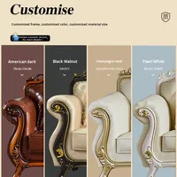 Sofá de Tres Plazas en Forma de U de Cuero Genuino Estilo Europeo, Combinación 123, Estilo Americano, Color Oscuro, Tallado Vintage para Salas de Estar