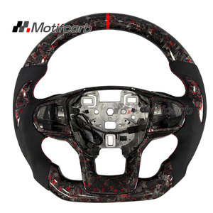 Volant personnalisé en fibre de carbone forgée rouge avec poignées en daim noir pour Ford Explorer ST ST-Line King Ranch Timberline - Product Image 1