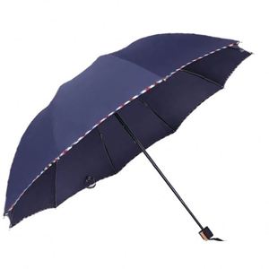 Parapluie de pluie professionnel double pliable à 10 bâtons, grand format, avec bordure cousue et motif à carreaux, vente en gros - Product Image 3