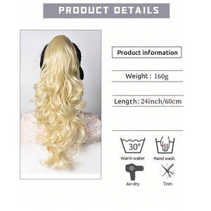 Perruque queue de cheval longue et bouclée, en fibre haute température, effet naturel et volumineux, extension à clipser pour femmes - Product Image 3