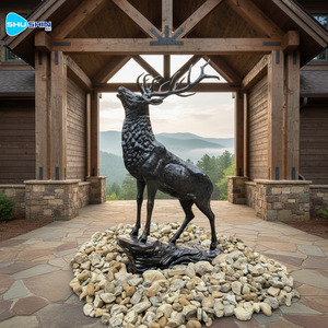 Sculture in bronzo a grandezza naturale di cervo e alce, modello ruggente, per esterni, per aree pubbliche di caccia, con dettagli incisi e finitura placcata - Product Image 3