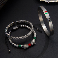 Ensemble de bracelets ouverts tendance en acier inoxydable tressé avec pierres naturelles à double tête de léopard, style européen et américain, pour le marché transfrontalier