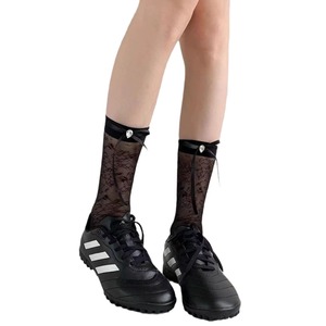 <b>Lace</b> Socks Women <b>White</b> Milky <b>White</b> Black Solid Color Transparent Rhinestone Bow Long Socks Sweat Absorbing Odor Resistant - Product Image 4