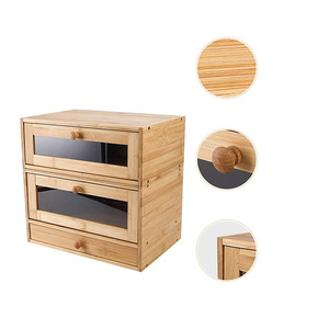 Boîte à pain en bambou double couche avec fenêtre transparente et plateau à couverts pour rangement de cuisine 39x24.5x33cm - Product Image 5