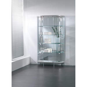 Vitrine moderne en verre incurvé 112x38x190cm, blanc brillant, éclairage LED, étagères réglables, armoire de présentation - Product Image 1