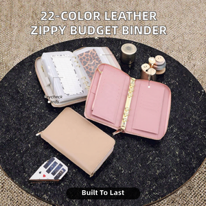Cartera con Anillas y Cierre de Cremallera de Cuero Pebble, Regalo Escolar, Tamaños A5, A6, A7, Cartera con Diseño de Bolsa <span class=keywords><strong>para</strong></span> Organizar Dinero y Presupuesto - Product Image 2