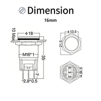 Botón pulsador con enclavamiento de 16 mm, 12 V CC, acero inoxidable, LED, cabeza plana, 1NO1NC, protección IP65 para orificio de montaje de 0.63 pulgadas, enchufe de cable