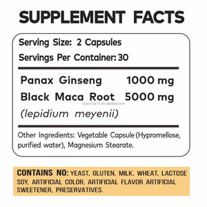 OEM Maca Negra Ginseng para Adultos, Vitalidad, Resistencia, Mejora del Sistema Inmunológico, Apoyo Hormonal, Equilibrio Hormonal, Herbal, 60 Cápsulas - Product Image 4