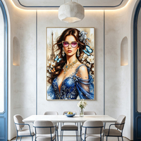 Art Mural Porcelaine Cristal Incrusté Diamants Seigneur Krishna flûte vache sacrée Décoration Murale Hindoue