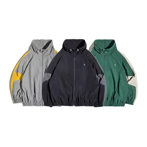 Custom Mens Double Zippers Windbreaker Track Fashion Colorblock Elasticated Trims 100% Nylon Jackets