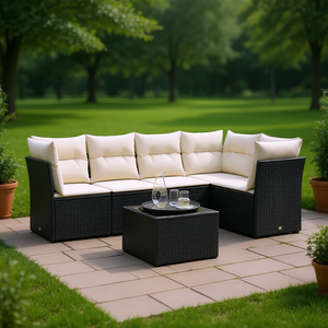 Modular Black PE <b>Rattan</b> Garden <b>Sofa</b> Set 6 Seater Outdoor Furniture Elegant Design - Product Image 2