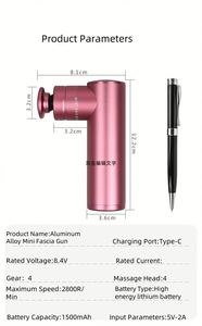 Pistolet de massage musculaire portatif de petite taille, en alliage, moteur à brosse, 1200-3200 tr/min, 4 têtes de massage, autonomie de 4 à 6 heures, pour le corps - Product Image 4