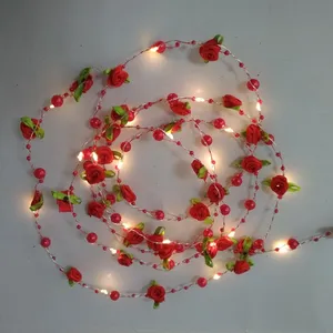 ferry lights battery Copper Pendant Light Red Cloth Rose Flower Decoration Light