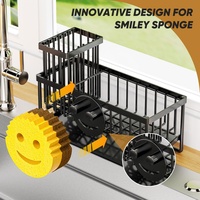 Support de lavabo en forme de visage souriant, porte-brosse amovible, porte-éponge, essentiels et gadgets de cuisine pour évier