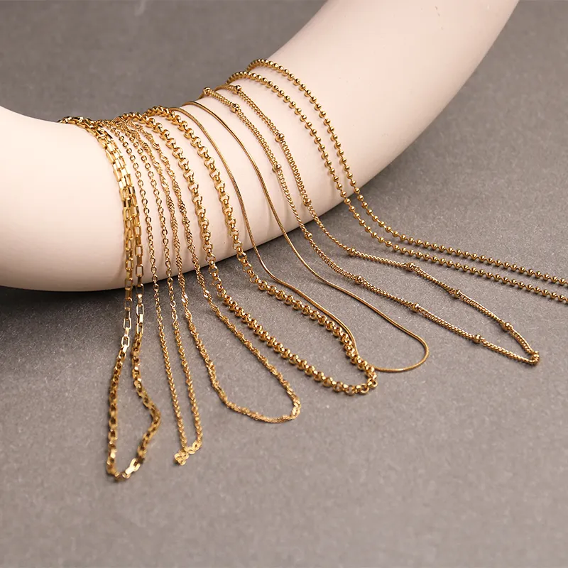 Custom Gold Carat Paper Clip Chain Wholesale 18K Gold Filled Cross Snake Flat Stainless Steel Minimalist Jewelry Chain Necklace