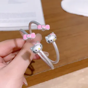 Cute sterling silver baby girl bangles 990 sterling silver cute pink cartoon baby bangles KT Cat bracelet for baby girl