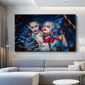 Pintura de tela de filme da harley quinn, arte de parede para sala de estar e decoração de casa