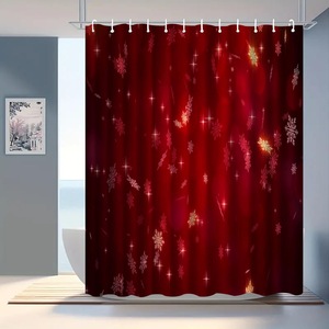 Cortina de Ducha de Poliéster con Diseño de Copos de Nieve Rojos Brillantes, Cortina de Baño con Impresión Digital, Impermeable, Impresión Personalizada, Venta al por Mayor, Moderna - Product Image 6