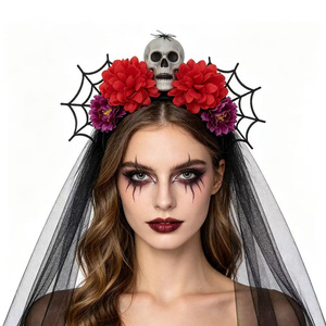 Nueva Diadema de Malla Hecha a Mano para Mujer, para Halloween, Carnaval, Festival del Día de los Muertos, con Diseño de Araña y Flores - Product Image 1