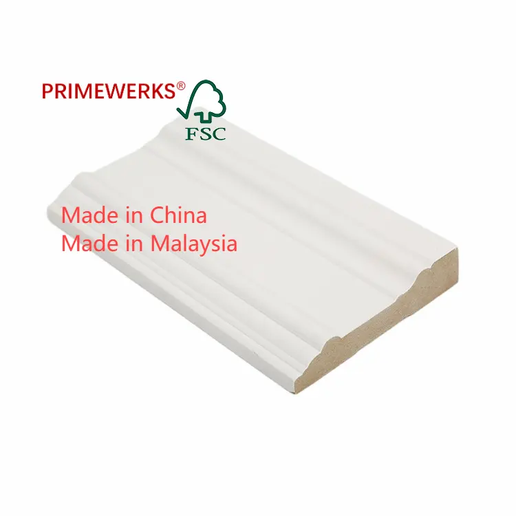 PRIMEWERKS Moulure de corniche enduite de montant de porte fendue apprêtée Plafond Moulure de bois de plinthe en Mdf apprêtée blanche