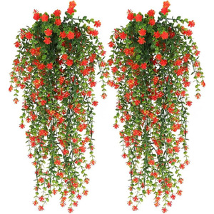 Plante Artificielle Suspendue Imitation Sentai, Fleurs Violettes, Feuilles Vertes, 2 Pièces, Décoration Intérieure et Extérieure - Product Image 3