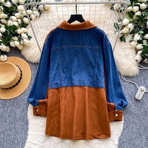 Atasan Denim Wanita Gaya Korea Baru Asimetris, Blus Wanita Model Sambung Berkerah, Kemeja Fashion - Product Image 6